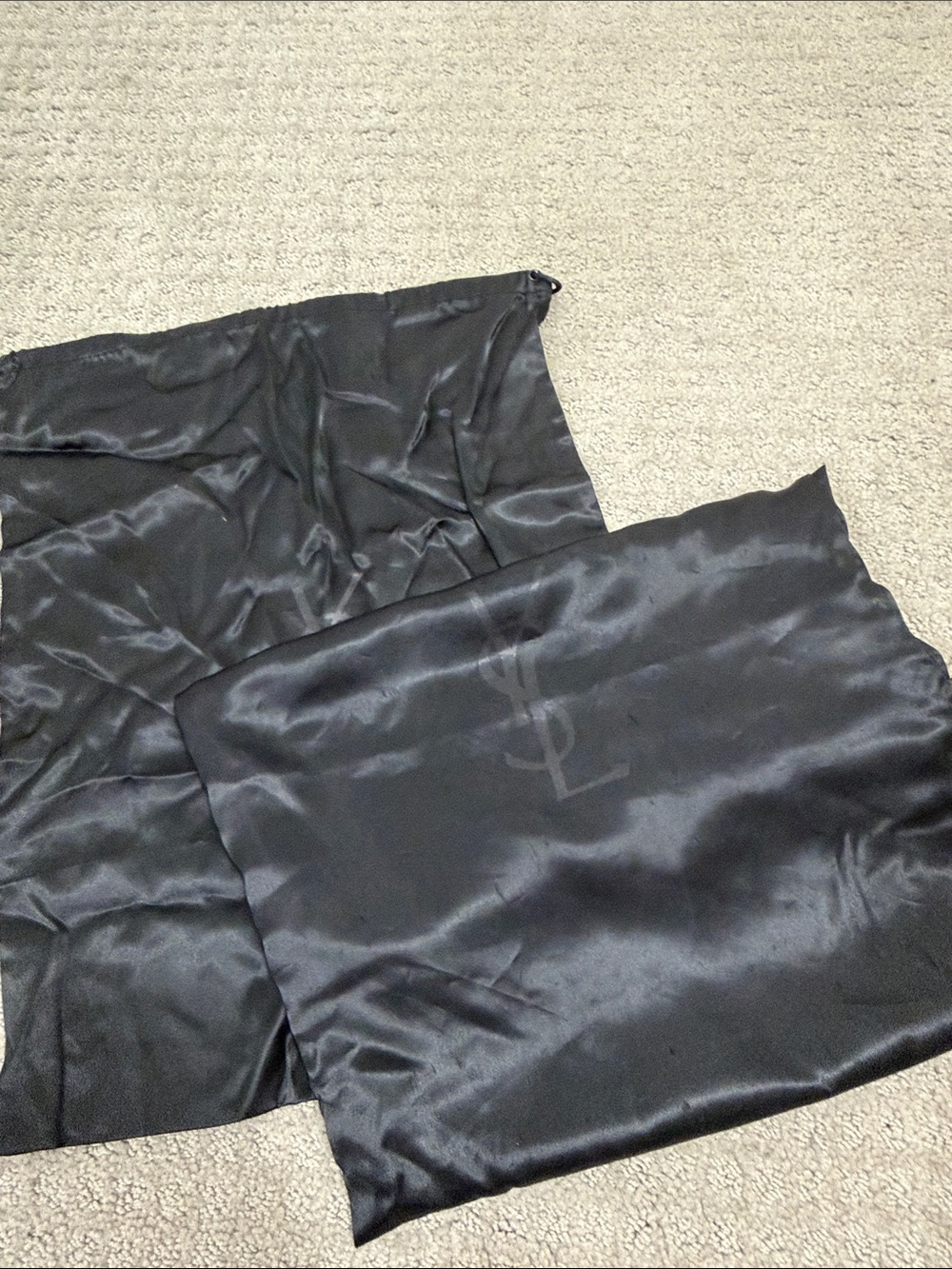 Yves Saint Laurent Black Satin Slip dust bag with Subtle Logo set of 2